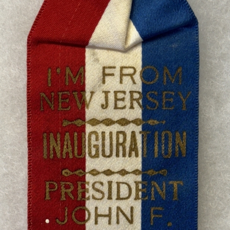 New Store Items JOHN F KENNEDY 1 3/4″ CELLO BUTTON W/ NEW JERSEY INAUGURAL RIBBON ATTACHED-MINT!