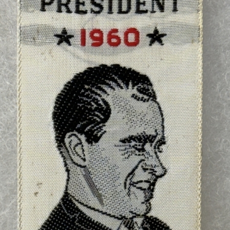 Other Collectibles 1960 NIXON 1″ LITHO BUTTON ON A GRAPHIC EMBROIDERED HAWTHORNE, NJ RIBBON-nr MINT