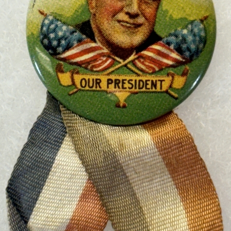 Other Collectibles 1936 FRANKLIN D ROOSEVELT 1 1/4″ LITHO CAMPAIGN BUTTON, MULTICOLOR W/ RIBBON EXC