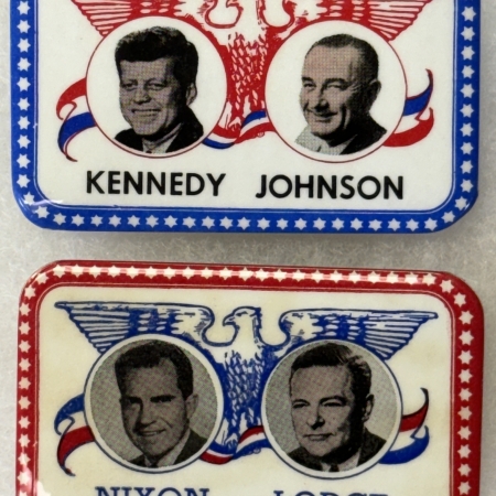 Other Collectibles 1960 PAIR, KENNEDY-JOHNSON & NIXON-LODGE 2 3/4″ RECTANGULAR JUGATE BUTTONS-MINT!