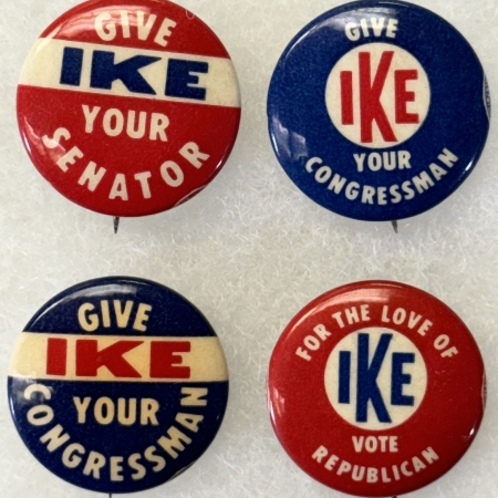 New Store Items 1958 EISENHOWER 7/8″ CELLO, LOT OF 4 DIFFERENT SCARCE IKE MID-TERM BUTTONS-MINT!