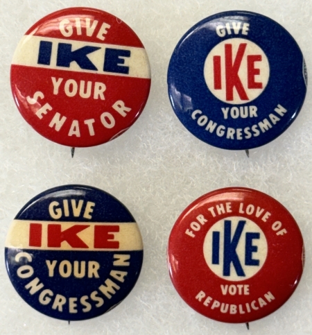 New Store Items 1958 EISENHOWER 7/8″ CELLO, LOT OF 4 DIFFERENT SCARCE IKE MID-TERM BUTTONS-MINT!