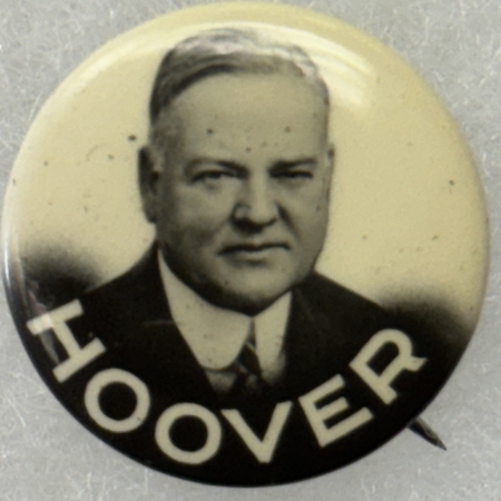 New Store Items 1928 HOOVER 7/8″ CELLO PICTORIAL CAMPAIGN BUTTON; A BEAUTY-SCARCE & MINT!