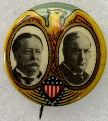 New Store Items 1908 TAFT-SHERMAN FULL COLOR JUGATE CELLO CAMPAIGN BUTTON, GRAPHIC, RARE & MINT!