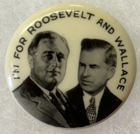 New Store Items 1940 ROOSEVELT 7/8″ CELLO “I’M FOR ROOSEVELT AND WALLACE” JUGATE BUTTON-MINT!