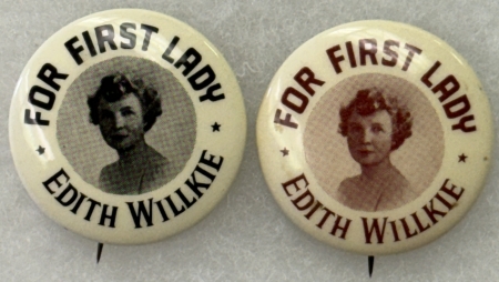 New Store Items 1940 WILLKIE PAIR, FOR FIRST LADY-EDITH WILLKIE 1 1/4″ BROWN & BLACK-BOTH MINT!