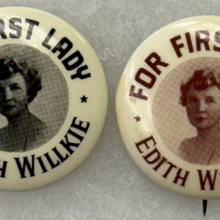 New Store Items 1940 WILLKIE PAIR, FOR FIRST LADY-EDITH WILLKIE 1 1/4″ BROWN & BLACK-BOTH MINT!