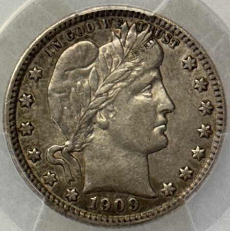 Barber Quarters 1909-S BARBER QUARTER – PCGS AU-50, TOUGH DATE, NICE ORIGINAL!