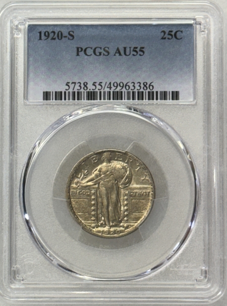 New Certified Coins 1920-S STANDING LIBERTY QUARTER – PCGS AU-55, ORIGINAL & WELL-STRUCK!