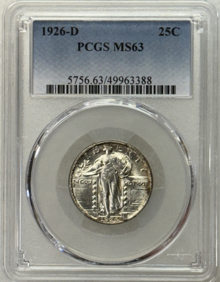 New Certified Coins 1926-D STANDING LIBERTY QUARTER – PCGS MS-63, BLAZING LUSTROUS! CHOICE+!