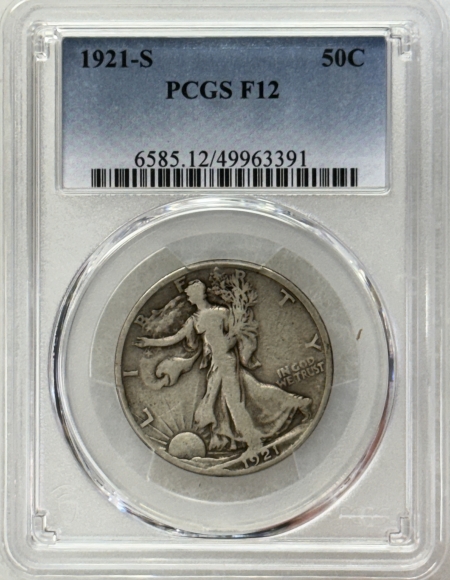 New Certified Coins 1921-S WALKING LIBERTY HALF DOLLAR – PCGS F-12, SUPER ORIGINAL, TOUGH DATE!