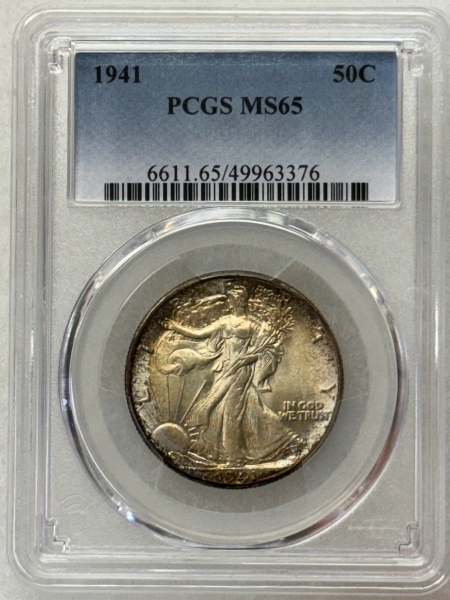 New Certified Coins 1941 WALKING LIBERTY HALF DOLLAR – PCGS MS-65, REALLY PRETTY, PQ GEM!