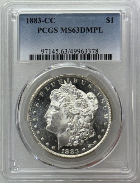 Morgan Dollars 1883-CC $1 MORGAN DOLLAR PCGS MS-63 DMPL, CARSON CITY! BLACK & WHITE ULTRA DEEP!