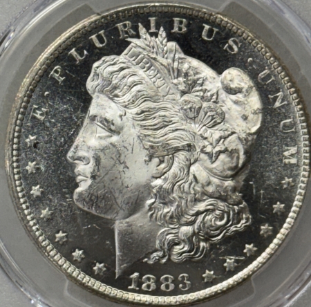 Morgan Dollars 1883-CC $1 MORGAN DOLLAR PCGS MS-63 DMPL, CARSON CITY! BLACK & WHITE ULTRA DEEP!