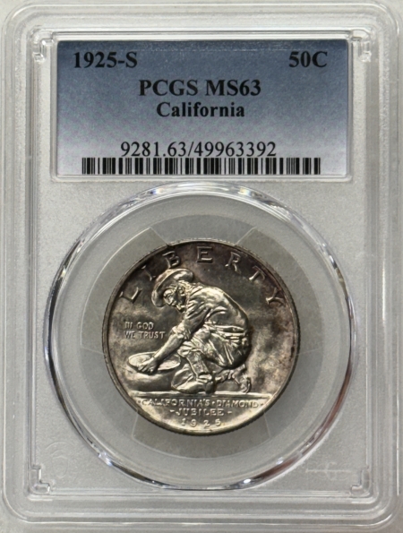 New Certified Coins 1925-S CALIFORNIA COMMEMORATIVE HALF DOLLAR PCGS MS-63 PRETTY, FLASHY, LOOKS 64+