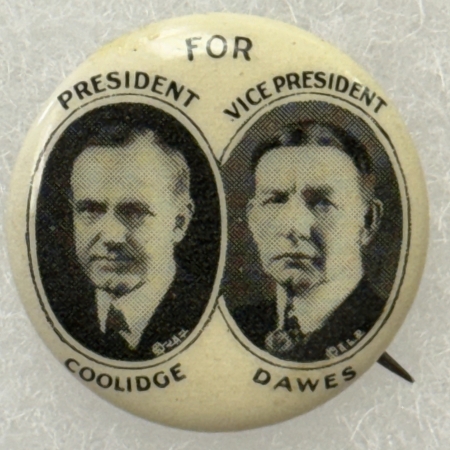 Political 1924 CALVIN COOLIDGE-DAWES 7/8″ CELLO JUGATE – MINT & SCARCE!