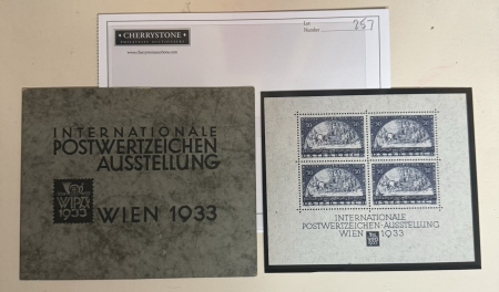 New Store Items AUSTRIA 1933 RARE #50g WIPA SOUVENIR SHEET-GRANITE PAPER B-111, MOG, ORIG FOLDER