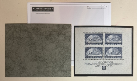 New Store Items AUSTRIA 1933 RARE #50g WIPA SOUVENIR SHEET-GRANITE PAPER B-111, MOG, ORIG FOLDER