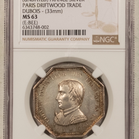 Exonumia UNDATED FRANCE SILVER JETON, PARIS DRIFTWOOD TRADE, DUBOIS 33MM NGC MS-63 PRETTY