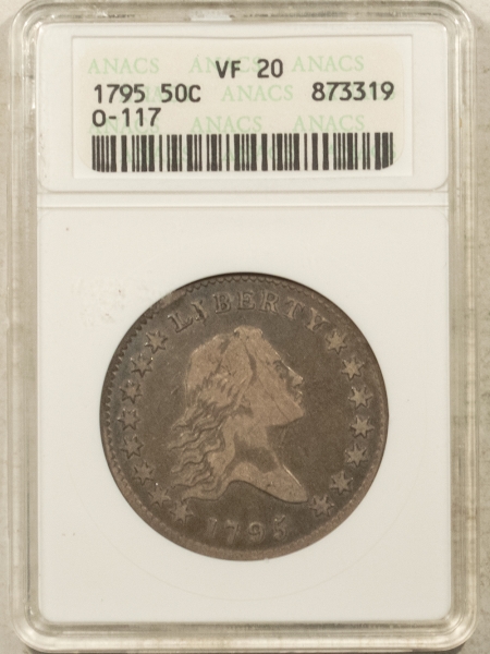 Early Halves 1795 FLOWING HAIR HALF DOLLAR 2 LEAVES ANACS VF-20 OLD HOLDER, LOVERLY ORIG, PQ!