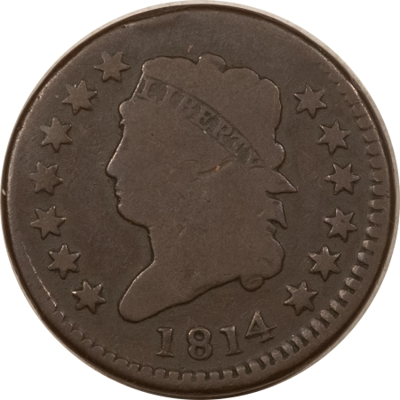 Classic Head Large Cents 1814 CLASSIC HEAD LARGE CENT, PLAIN 4 – PLEASING CIRCULATED EXAMPLE!