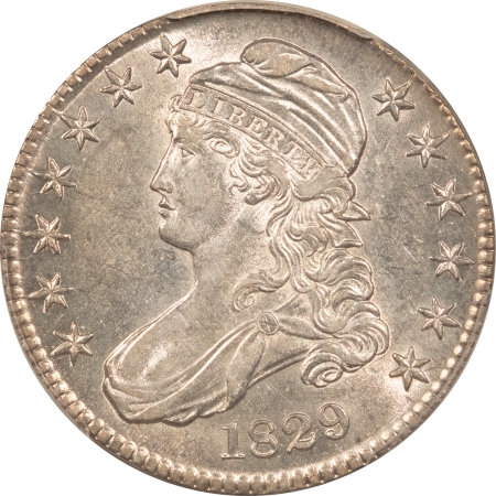 Early Halves 1829 CAPPED BUST HALF DOLLAR – PCGS AU-58, FLASHY!