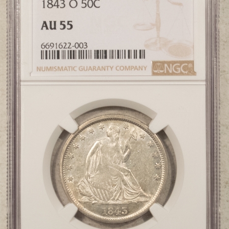 Liberty Seated Halves 1843-O SEATED LIBERTY HALF DOLLAR – NGC AU-55