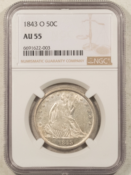 Liberty Seated Halves 1843-O SEATED LIBERTY HALF DOLLAR – NGC AU-55