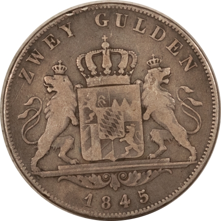 New Store Items 1845 GERMAN STATES – BARVARIA SILVER 2 GULDEN, KM #819, DECENT CIRCULATED