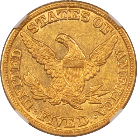 $5 1846 $5 LIBERTY GOLD HALF EAGLE, LARGE DATE – NGC MS-61, RARE DATE!