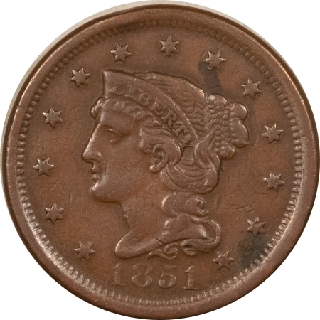 Braided Hair Large Cents 1851 BRAIDED HAIR LARGE CENT – XF DETAIL W/ SMALL AREA OF CORROSION OBV @ 4:00