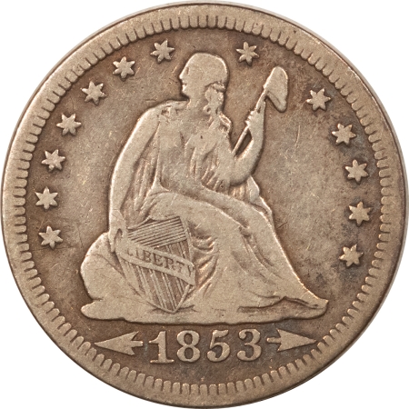 Liberty Seated Quarters 1853 SEATED LIBERTY QUARTER, ARROWS & RAYS – PLEASING CIRCULATED EXAMPLE!