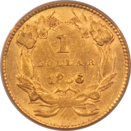 $1 1856 $1 GOLD DOLLAR, SLANTED 5 – PCGS AU-58