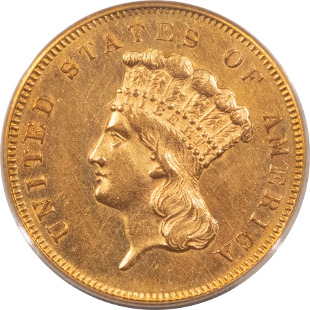 $3 1857 $3 GOLD PRINCESS – PCGS AU-55, FLASHY & TOUGH!