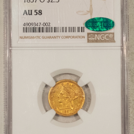 New Store Items 1857-O $2.50 LIBERTY GOLD QUARTER EAGLE – NGC AU-58, CAC APPROVED!