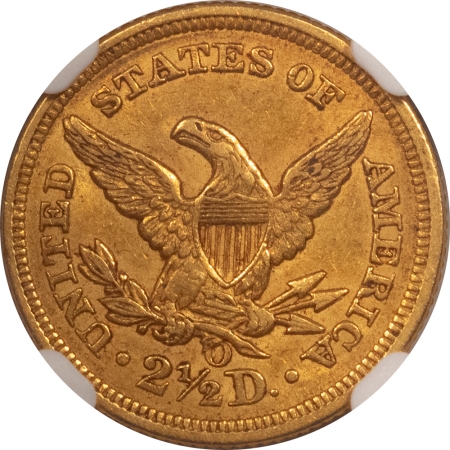 $2.50 1857-O $2.50 LIBERTY GOLD QUARTER EAGLE – NGC AU-58, CAC APPROVED!