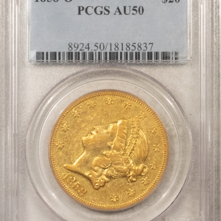 $20 1858-O TY 1 $20 LIBERTY GOLD DOUBLE EAGLE PCGS AU-50, TOUGH NO MOTTO NEW ORLEANS