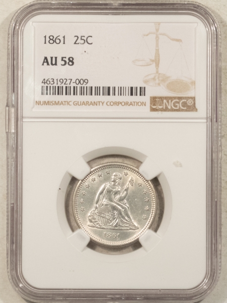 Liberty Seated Quarters 1861 SEATED LIBERTY QUARTER – NGC AU-58, BLAST WHITE & LOOKS UNCIRCULATED