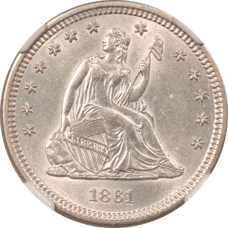 Liberty Seated Quarters 1861 SEATED LIBERTY QUARTER – NGC AU-58, BLAST WHITE & LOOKS UNCIRCULATED