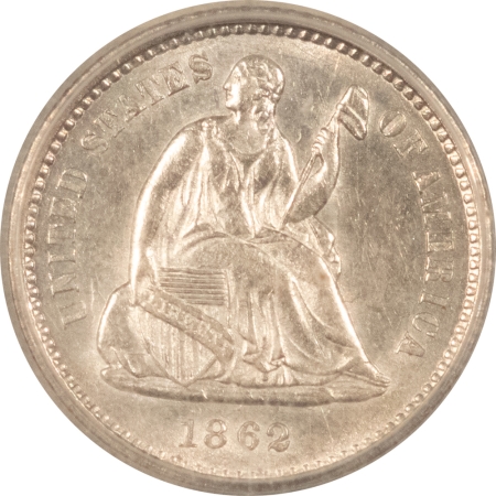 Liberty Seated Half Dimes 1862 SEATED LIBERTY HALF DIME – ANACS AU-50, PREMIUM QUALITY!