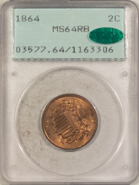 CAC Approved Coins 1864 TWO CENT PIECE – PCGS MS-64 RB CAC, 65++ QUALITY, RATTLER HOLDER, PQ!