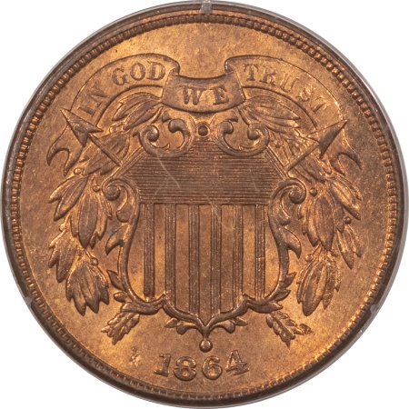 CAC Approved Coins 1864 TWO CENT PIECE – PCGS MS-64 RB CAC, 65++ QUALITY, RATTLER HOLDER, PQ!