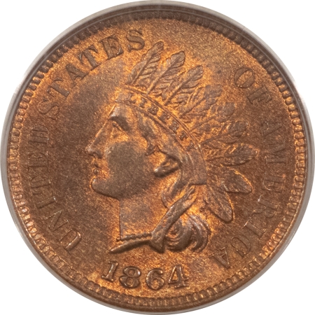 Indian 1864 INDIAN CENT, EAGLE EYE, L ON RIBBON – PCGS MS-65 RB, PREMIUM QUALITY!