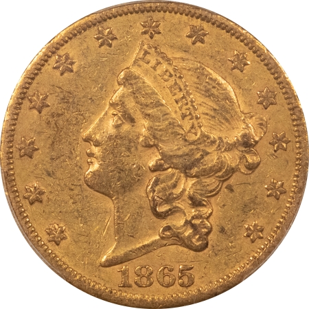 $20 1865-S TYPE 1 $20 LIBERTY GOLD DOUBLE EAGLE – PCGS AU-53, TOUGH NO MOTTO GOLD!