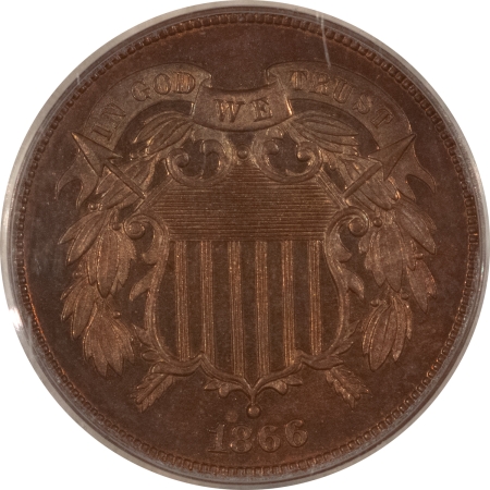 CAC Approved Coins 1866 PROOF TWO CENT PIECE – PCGS PR-63 RB, CAC APPROVED! TOUGH PROOF EXAMPLE!