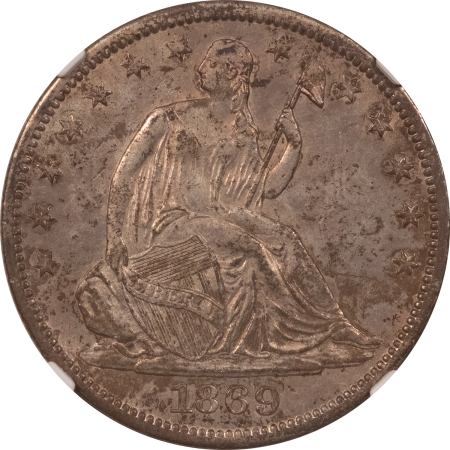 Liberty Seated Halves 1869-S SEATED LIBERTY HALF DOLLAR – NGC AU-58, SCARCE DATE!