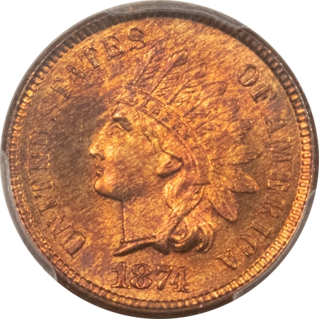 CAC Approved Coins 1874 INDIAN CENT – PCGS MS-66 RB, CAC APPROVED! PREMIUM QUALITY & AMAZING!