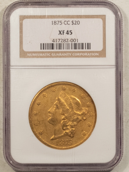 $20 1875-CC $20 LIBERTY GOLD DOUBLE EAGLE – NGC XF-45, TYPE 2 CARSON CITY!