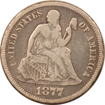 Liberty Seated Dimes 1877 SEATED LIBERTY DIME, ARROWS AT DATE REMOVED – PLEASING CIRCULATED EXAMPLE!