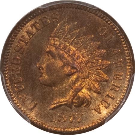 CAC Approved Coins 1877 INDIAN CENT, EAGLE EYE – PCGS MS-65 RB, CAC, EAGLE EYE! PQ GEM, KEY-DATE!